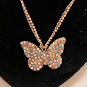 Betsey Johnson Rhinestone Pink Blue Butterfly necklacece